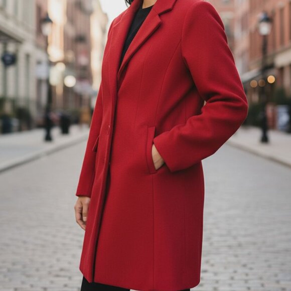 Pre-owned Merona Red Single-Breasted Wool Blend A-Line Coat - Picture 1 of 7